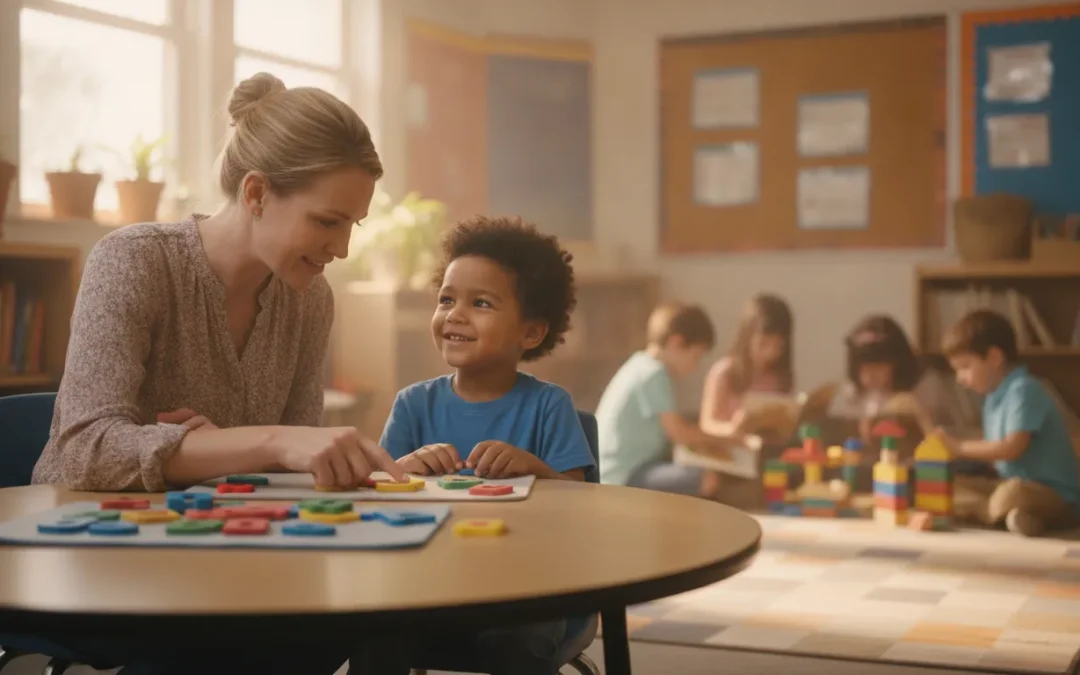 Teacher guiding a student through a structured phonics lesson