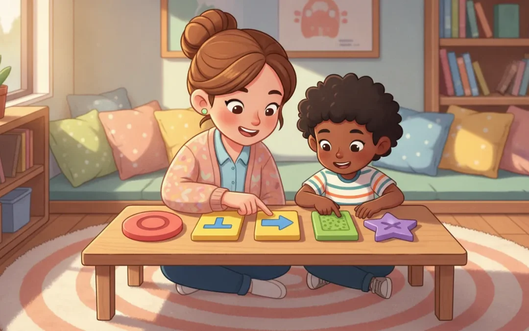 A parent and children using a structured literacy for dyslexia reading program.